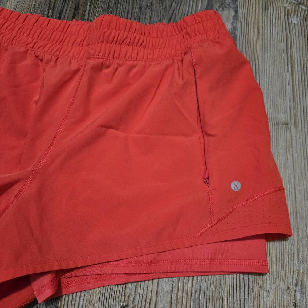 Red Athletic Shorts with Compression Layer and Elastic Waistband - Picture 4 of 14